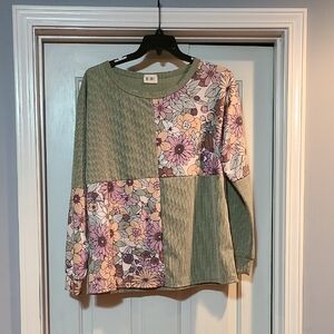 BiBi Green & Floral Patchwork Pullover
